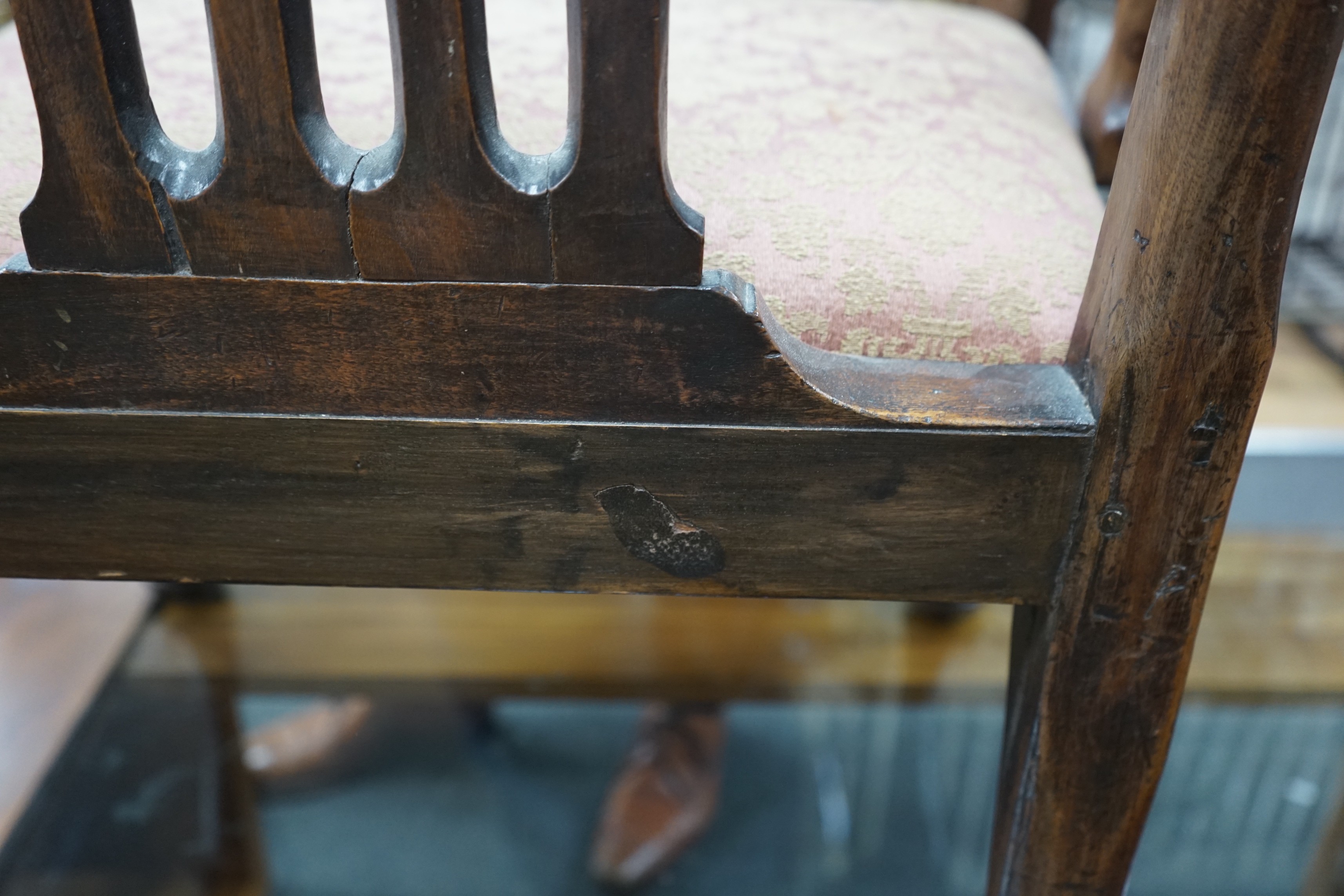 A George III mahogany elbow chair, width 70cm, depth 52cm, height 98cm